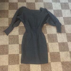 Women's Dark Gray Knit Waist-Defined Dress